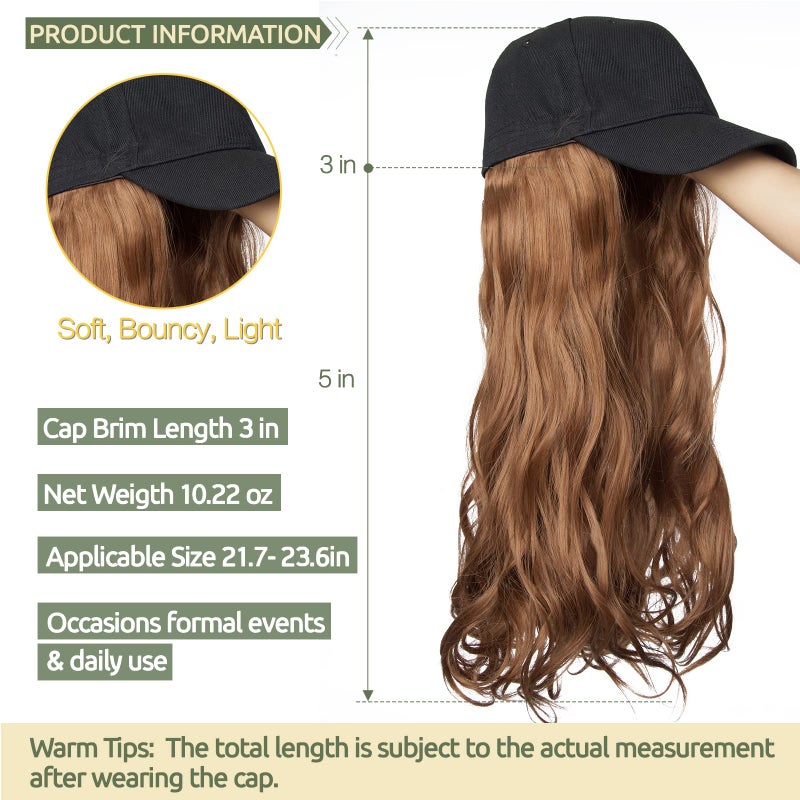 S-noilite 16" Baseball Cap with Hair Baseball Hats with Hair Attached Curly Wavy Cap Wig with Hair Extensions Adjustable Culry Baseball Hat Wig for Women (16" -Curly, Sandy Blonde & Bleach Blonde) - Image 5